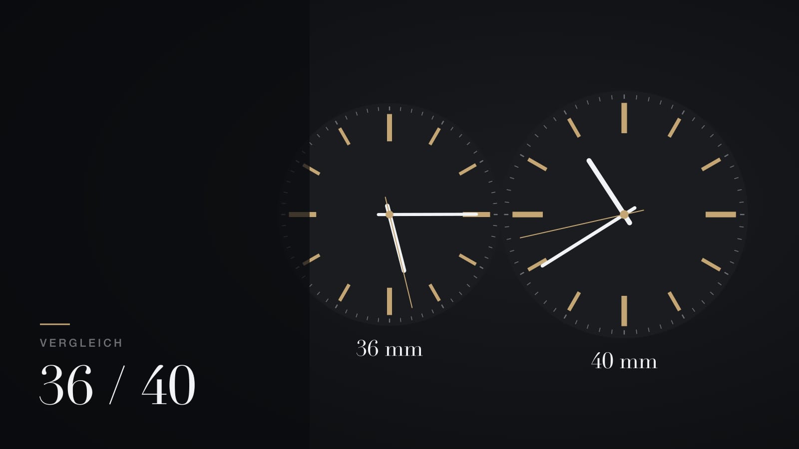 Illustration zum Vergleich Rolex Explorer 36 und 40: zwei Zifferblätter in 36 und 40 Millimetern nebeneinander
