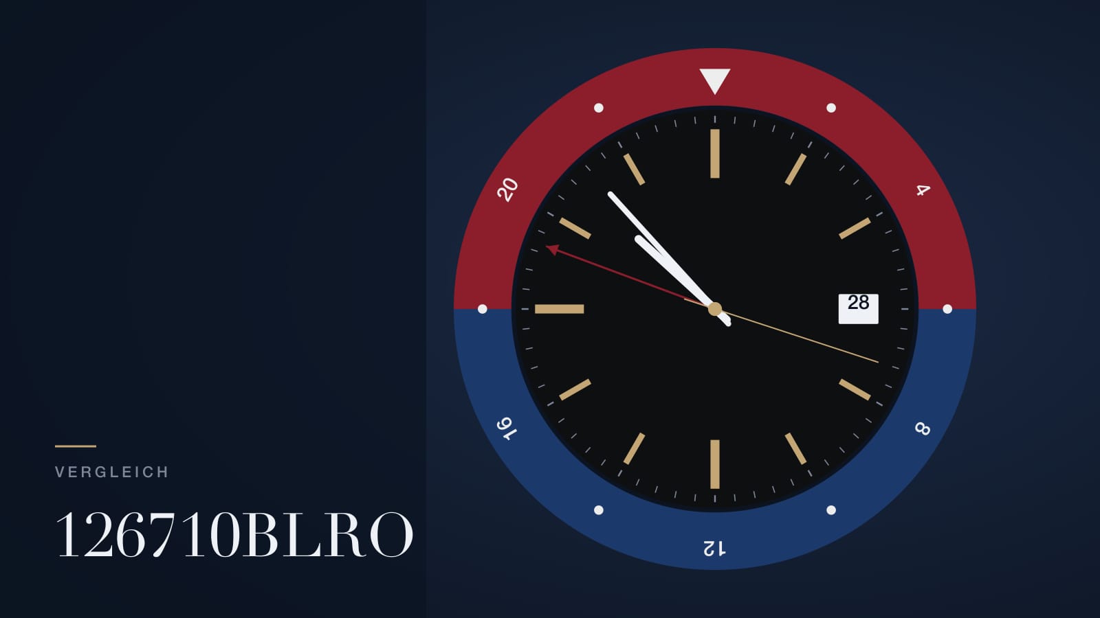 Illustration zur Rolex GMT-Master II 126710BLRO: zweifarbige Lünette in Rot und Blau mit 24-Stunden-Skala