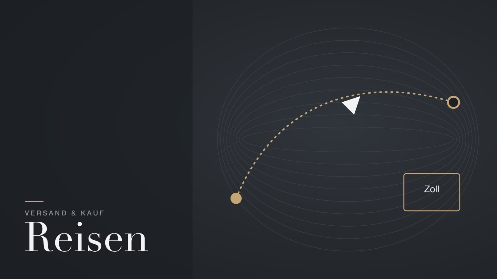 Illustration: Reiseroute mit Flugzeug über einer stilisierten Weltkarte und einem Kästchen für den Zoll