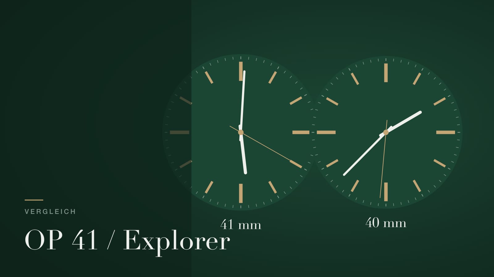 Illustration zum Vergleich Rolex Oyster Perpetual 41 und Explorer 40: zwei Zifferblätter mit 41 und 40 Millimetern